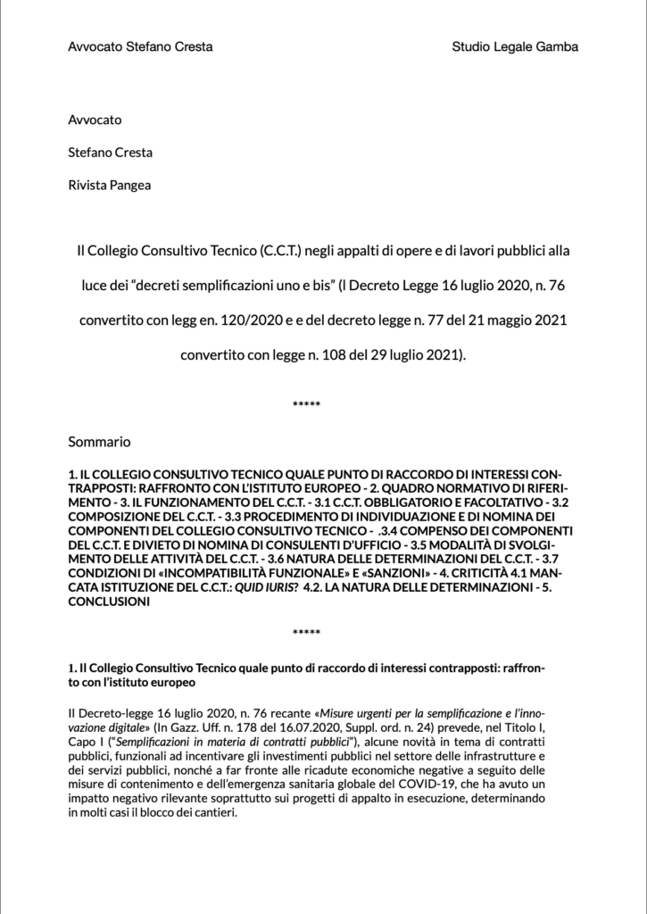 Anteprima dell'articolo tecnico dell'Avvocato Stefano Cresta